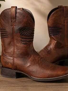 Ariat Circuit Patriot Boots Men’s US 15 EE Brown Leather Square Toe Cowboy Boots